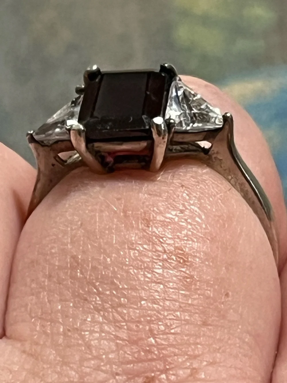 Vintage Sterling Silver 925 Dark Garnet Cubic Zirconia Cocktail Ring - Size 9